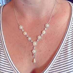 Sophisticated Silver and White Pearl Necklace